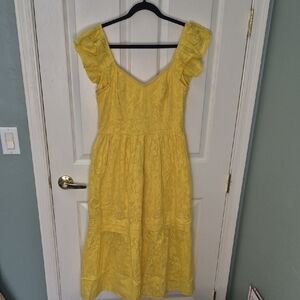 Sunny Yellow Midi Dress With Ruffle Sleeves And Back Detail - NWT!